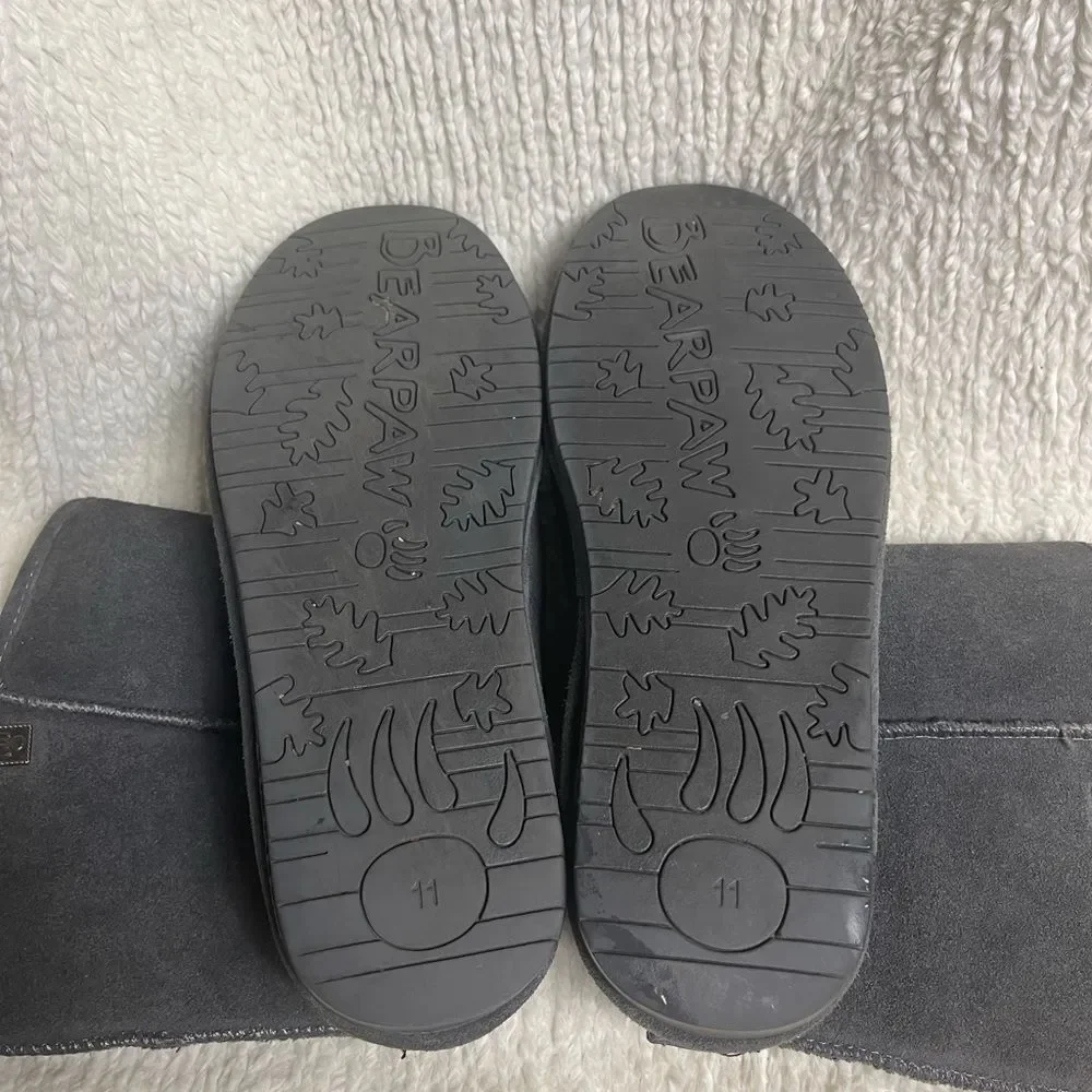 BearPaw  Kamira suede gray mid calf boots sheepskin/ wool blend lining SZ11